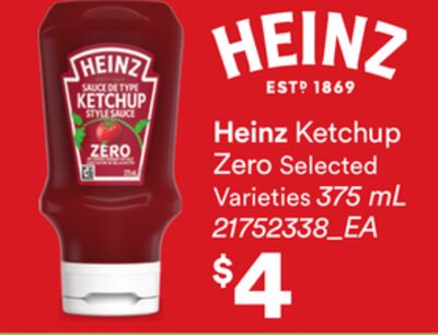 HEINZ KETCHUP ZERO, 375 ML