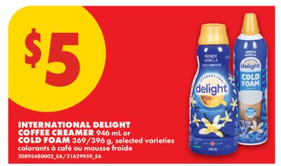 INTERNATIONAL DELIGHT COFFEE CREAMER, 946 mL or COLD FOAM, 369/396 g