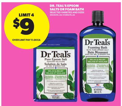 DR. TEAL'S EPSOM SALTS OR FOAM BATH