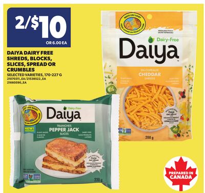 DAIYA DAIRY FREE SHREDS, BLOCKS, SLICES, SPREAD OR CRUMBLES, 170-227 G