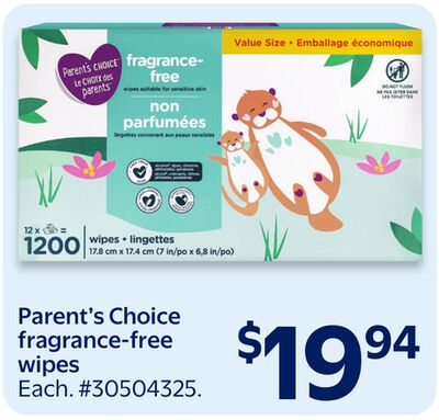Parent's Choice fragrance-free wipes