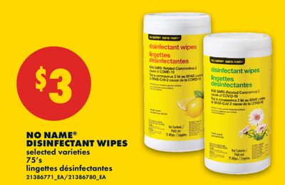 NO NAME® DISINFECTANT WIPES, 75'S
