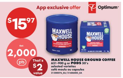 MAXWELL HOUSE GROUND COFFEE, 631-900 g or PODS, 30's