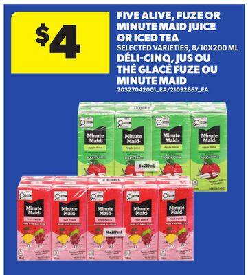 FIVE ALIVE, FUZE OR MINUTE MAID JUICE OR ICED TEA, 8/10X200 ML