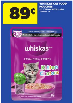 WHISKAS CAT FOOD POUCHES, 85 G