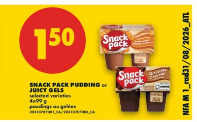 SNACK PACK PUDDING OR JUICY GELS, 4X99 G