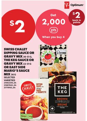 SWISS CHALET DIPPING SAUCE OR GRAVY MIX, 36-51 G, THE KEG SAUCE OR GRAVY MIX, 22-31 G OR EAST SIDE MARIO'S SAUCE MIX, 36 G