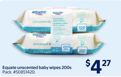 Equate unscented baby wipes 200s