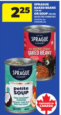 SPRAGUE BAKED BEANS 398 ML OR SOUP 284 ML