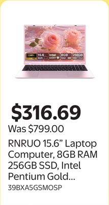 RNRUO 15.6" Laptop Computer, 8GB RAM 256GB SSD, Intel Pentium Gold 6500Y with 2 Cores Up to 3.4GHz, Full HD Display, Office 2024, WiFi5 BT5.0, Window 11 for Business, Student, Pink