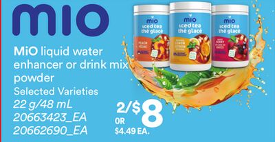 MIO LIQUID WATER ENHANCER OR DRINK MIX POWDER, 22 g/48 mL
