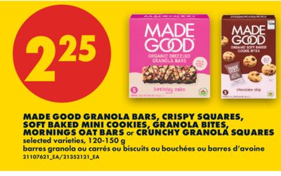 MADE GOOD GRANOLA BARS, CRISPY SQUARES, SOFT BAKED MINI COOKIES, GRANOLA BITES, MORNINGS OAT BARS or CRUNCHY GRANOLA SQUARES, 120-150 g