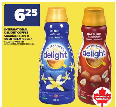 INTERNATIONAL DELIGHT COFFEE CREAMER, 946 ML OR COLD FOAM, 369-396 G