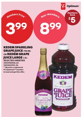 KEDEM SPARKLING GRAPE JUICE 750 ML Or KEDEM GRAPE JUICE LARGE 1.8 L