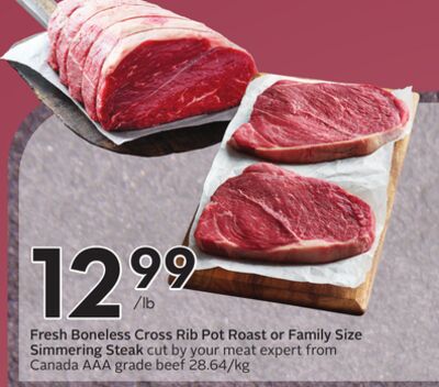 Fresh Boneless Cross Rib Pot Roast or Family Size Simmering Steak