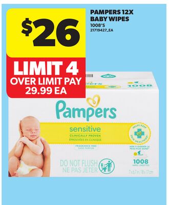 PAMPERS 12X BABY WIPES, 1008'S
