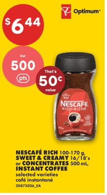 NESCAFÉ RICH SWEET & CREAMY 16/18's or CONCENTRATES 500 mL INSTANT COFFEE