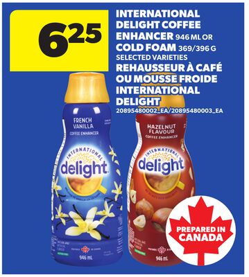 INTERNATIONAL DELIGHT COFFEE ENHANCER 946 ML OR COLD FOAM 369/396 G