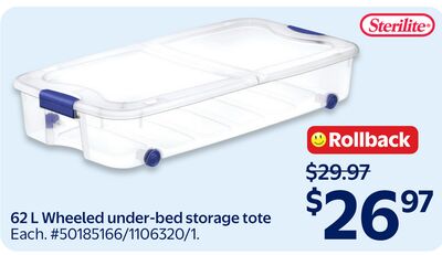 62 L Wheeled under-bed storage tote