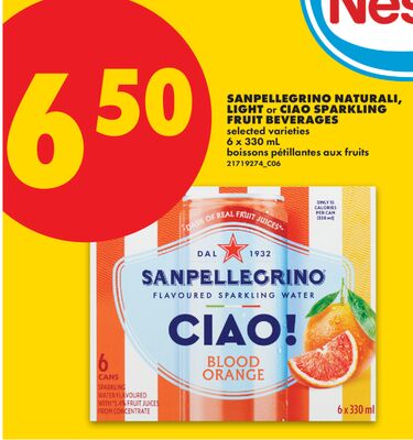 SANPELLEGRINO NATURALI, LIGHT or CIAO SPARKLING FRUIT BEVERAGES, 6 x 330 mL