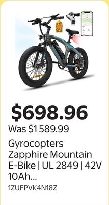 Gyrocopters Zapphire Mountain E-Bike | UL 2849 | 42V 10Ah Lithium-Ion Battery | Up to 91 km Range | 3 Riding Modes | SHIMANO 7-Speed Gear | GPS Tracker | 20×3" Fat Tires