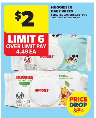 HUGGIES 1X BABY WIPES, 56-64'S