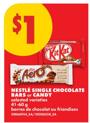 NESTLÉ SINGLE CHOCOLATE BARS or CANDY, 41-60 g