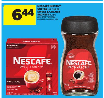 NESCAFÉ INSTANT COFFEE, 100-170 G OR SWEET & CREAMY SACHETS, 16/18'S