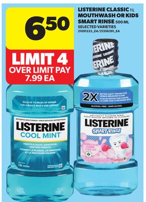 LISTERINE CLASSIC, 1 L MOUTHWASH OR KIDS SMART RINSE, 500 ML