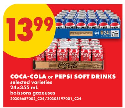 COCA-COLA OR PEPSI SOFT DRINKS, 24X355 ML