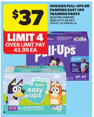 HUGGIES PULL-UPS OR PAMPERS EASY UPS TRAINING PANTS, SIZES 2-3T, 4T-5T