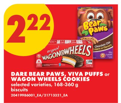 DARE BEAR PAWS, VIVA PUFFS or WAGON WHEELS COOKIES, 168-360 g