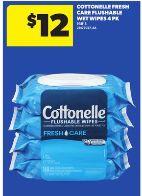 COTTONELLE FRESH CARE FLUSHABLE WET WIPES 4 PK, 168'S