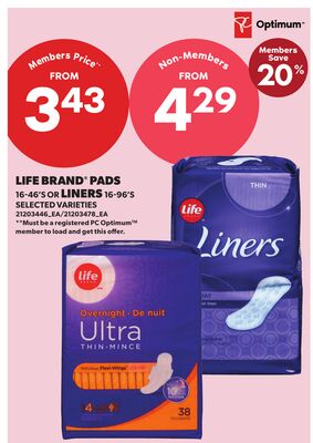 LIFE BRAND' PADS 16-46'S OR LINERS 16-96'S