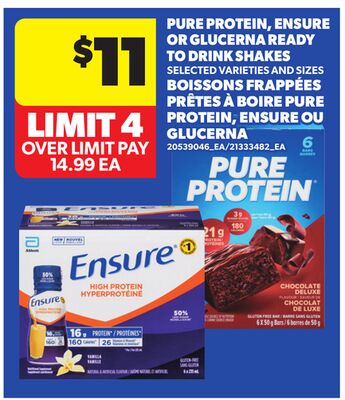 PURE PROTEIN, ENSURE OR GLUCERNA READY TO DRINK SHAKES