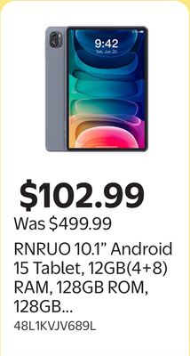 RNRUO 10.1" Android 15 Tablet, 12GB(4+8)RAM, 128GB ROM, 128GB Expand, A537PX Processor Quad-Core Processor up to 2.0GHz, WiFi 6 BT5.4, 6000mAh with Fast Charge, Dual Camera, IPS Display, Blue Gray