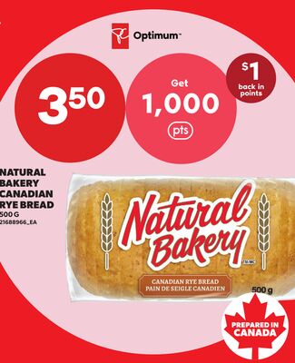 NATURAL BAKERY CANADIAN RYE BREAD, 500 G