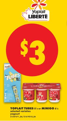YOPLAIT TUBES, 8'S OR MINIGO, 6'S