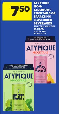 ATYPIQUE NON-ALCOHOLIC COCKTAILS OR SPARKLING FLAVOURED BEVERAGES, 4X355 ML