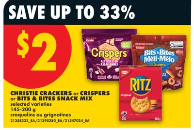 CHRISTIE CRACKERS or CRISPERS or BITS & BITES SNACK MIX, 145-200 g