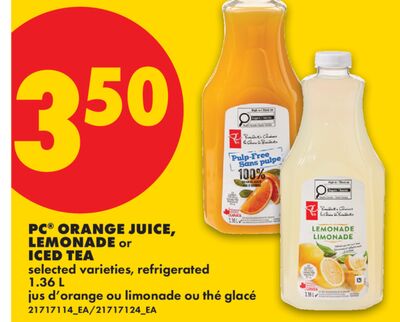 PC® ORANGE JUICE, LEMONADE or ICED TEA, 1.36 L