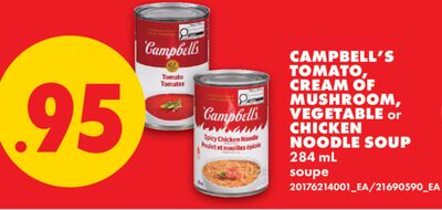 CAMPBELL'S TOMATO, CREAM OF MUSHROOM, VEGETABLE or CHICKEN NOODLE SOUP, 284 mL