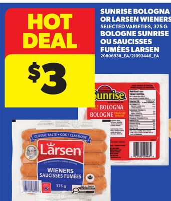 SUNRISE BOLOGNA OR LARSEN WIENERS, 375 G