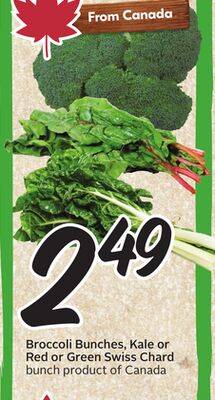 Broccoli Bunches, Kale or Red or Green Swiss Chard