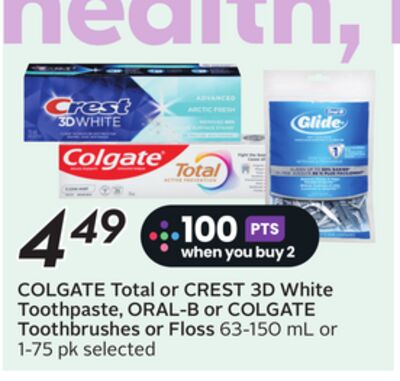 COLGATE Total or CREST 3D White Toothpaste, ORAL-B or COLGATE Toothbrushes or Floss - Big Earn
