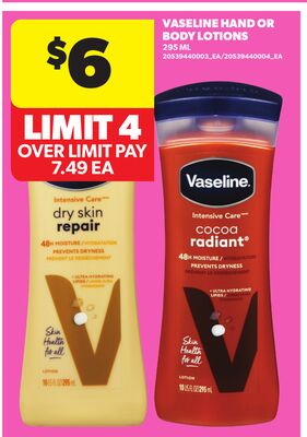 VASELINE HAND OR BODY LOTIONS, 295 ML