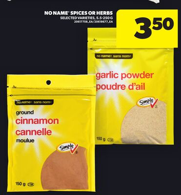 NO NAME® SPICES OR HERBS, 5.5-250 G