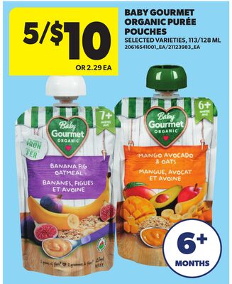 BABY GOURMET ORGANIC PURÉE POUCHES, 113/128 ML