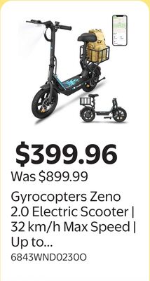 Gyrocopters Zeno 2.0 Electric Scooter | 32 km/h Max Speed | Up to 40 km Range | UL2272 Approved | 500W Motor (Peak Power) |Shock-Absorbing Adjustable Seat | Anti-Theft GPS | All-Terrain 14" Tires