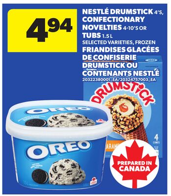 NESTLÉ DRUMSTICK, 4'S, CONFECTIONARY NOVELTIES, 4-10'S OR TUBS, 1.5 L